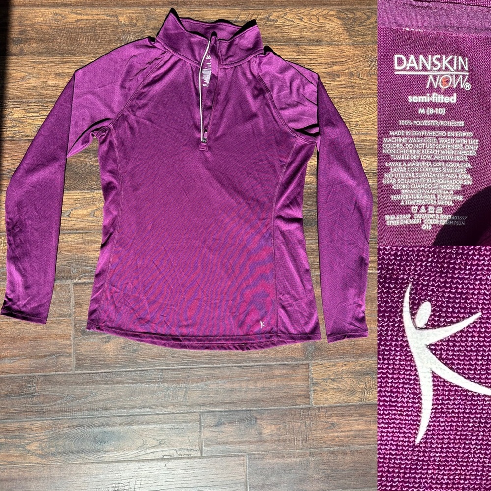 Danskin NOW Semi Fitted Pink 1/4 Zip Pullover purple 8-10 NWOT REFLECTIVE ZIPPER